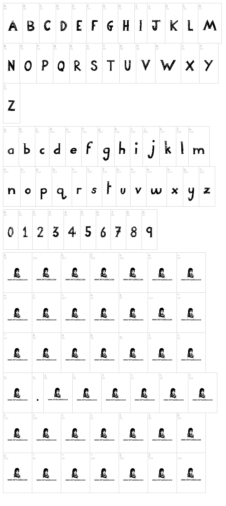 Night Adder font map